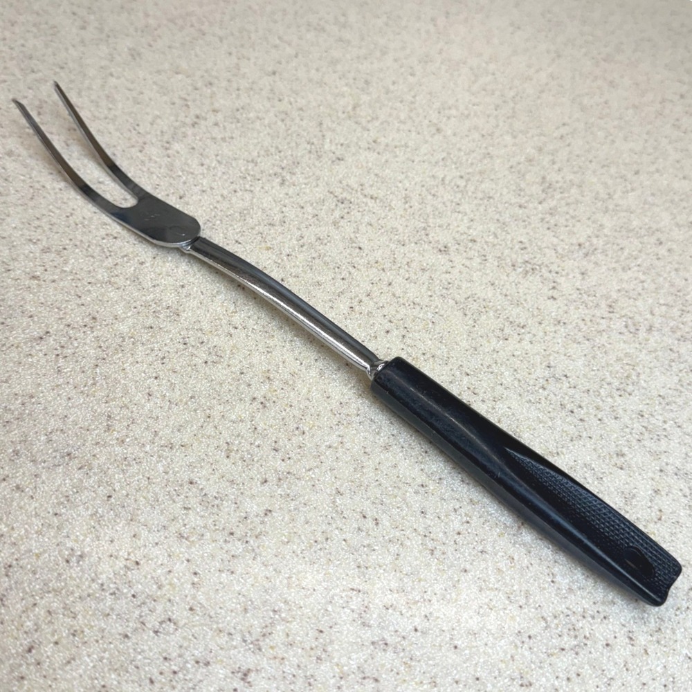 Vintage Ekco USA‎ Meat Carving Fork Stainless Steel Black Handle 2 Tine Tool